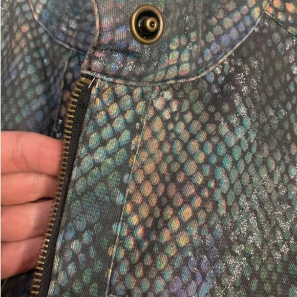 Chicos Women’s Size 3 (XL) Jacket Snakeskin Animal Print Full Zip Black Tan - Picture 2 of 4
